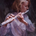 Portrait painting of a female playing the flute