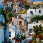 "Acropolis Village", watercolor,22"x15"