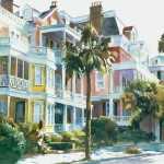 Watercolor painting of historic South Battery st Charleston, SC in the morning