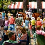 Watercolor painting "Which One is This" of an another day at the racetrack