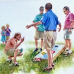 “Corn Hole Debate”,23”x22”, watercolor